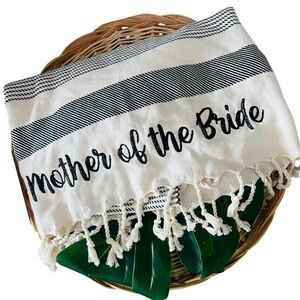 Mother of the Bride embroidered Tassels Towel Coverup Wrap Black and Cream NWOT